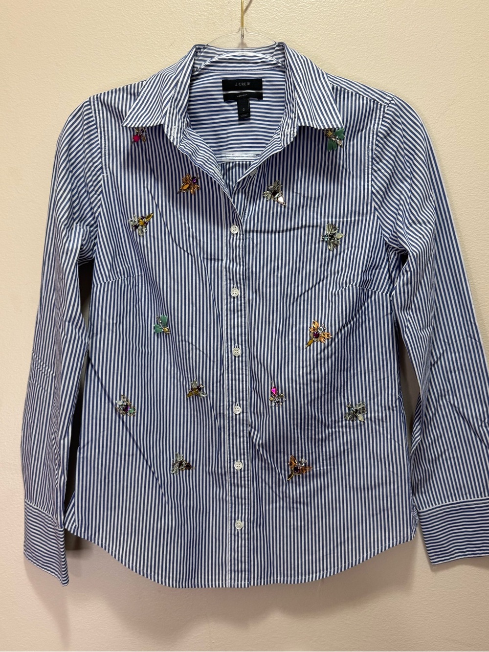 J.Crew Perfect Fit Bejeweled Bee Embellished Button-Up Shirt